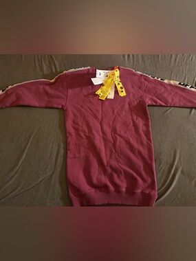 Off-White Kids Casual Long Sweatshirt Dress in Burgundy with Yellow Tags